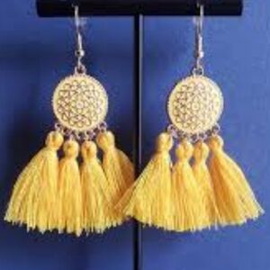 Yellow / Gold Oil-drip tassel earrings